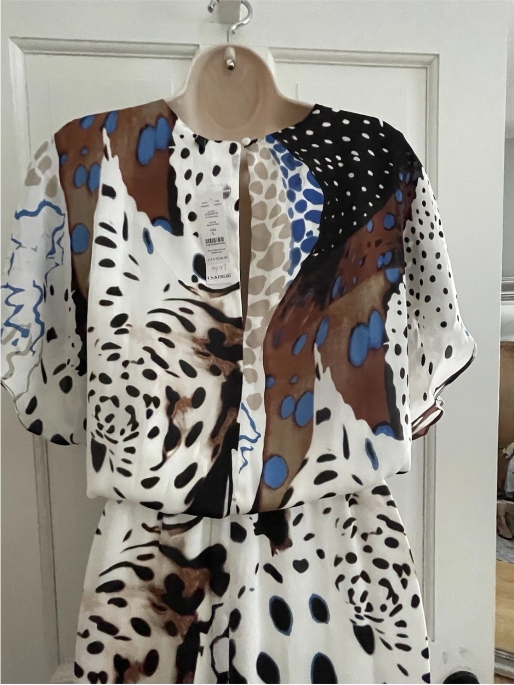 White House black market Animal Print V-Neck Maxi Dress in Cream, Black & Brown - Picture 11 of 13